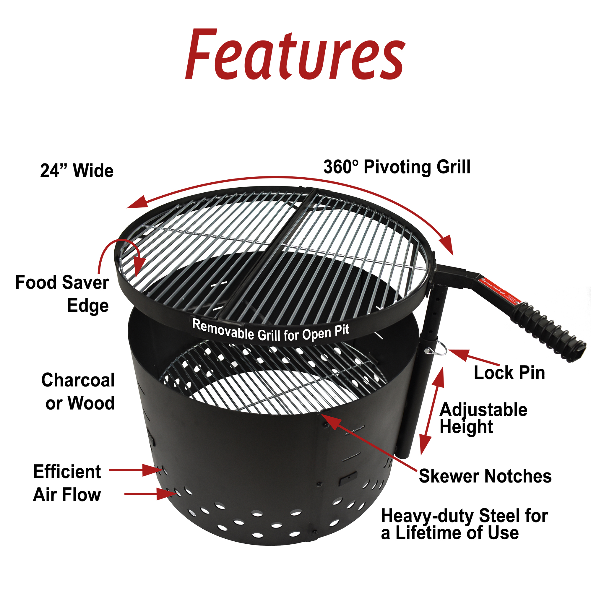 Volcano Fire Pit Grill Grills, Adjustable Fire Pit Grill